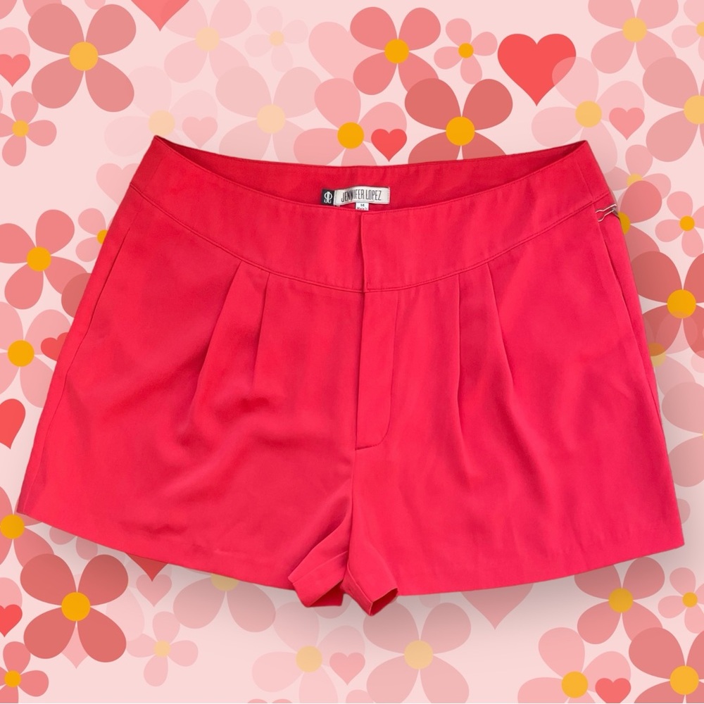 Jennifer Lopez Vida Loca Dress Shorts Size 14 Red High Waist Pleated Pockets